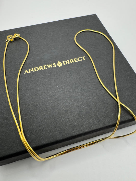 9ct Yellow Solid Gold 0.8mm Round Snake Chain  (3444)