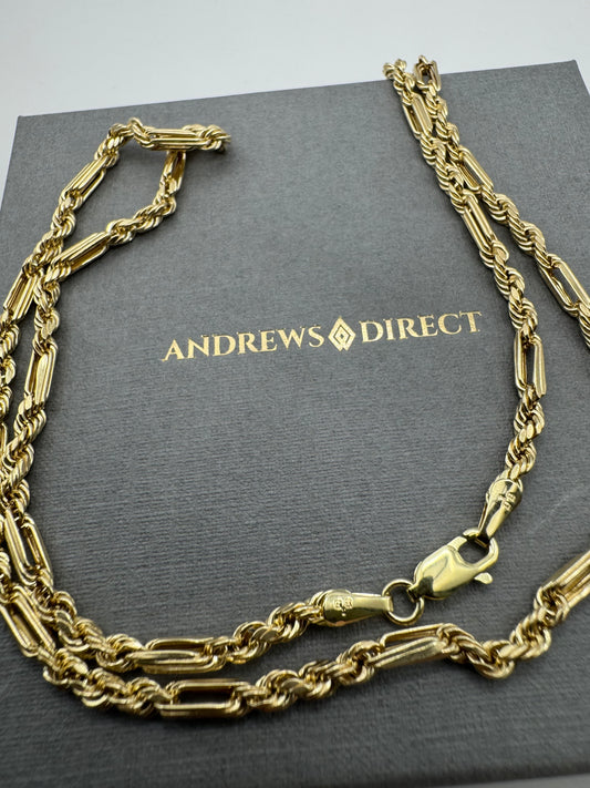 9ct Yellow Gold Diamond Cut 2.8mm Fancy Figaro/Rope Chain (1184)