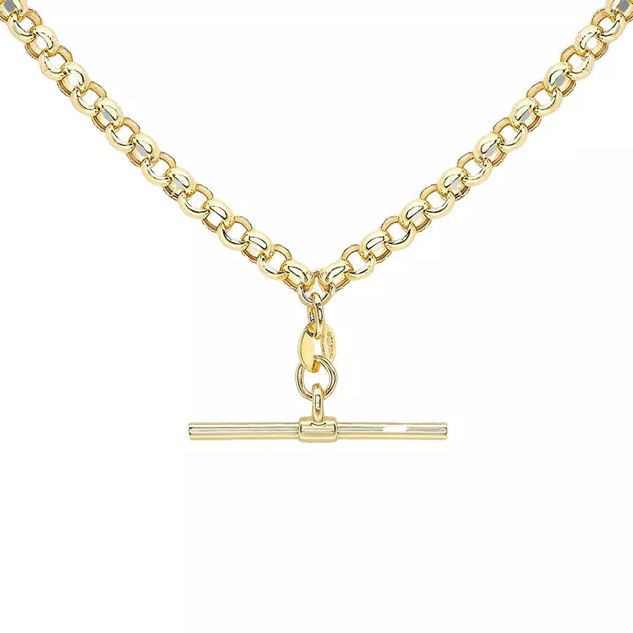 9ct Yellow Gold T-Bar Belcher Chain Albert-Clasp 18" Necklace (2224)
