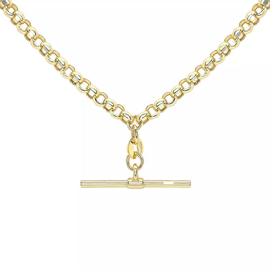 9ct Yellow Gold  T-Bar Belcher Chain Albert-Clasp 18" Necklace (2224)