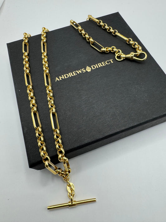 9ct Yellow Gold  T-Bar Belcher Chain Albert-Clasp 18" Necklace (2234)