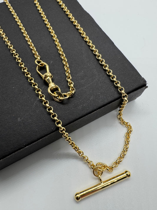 9ct Yellow Gold  T-Bar Belcher Chain Albert-Clasp 18" Necklace (2264)