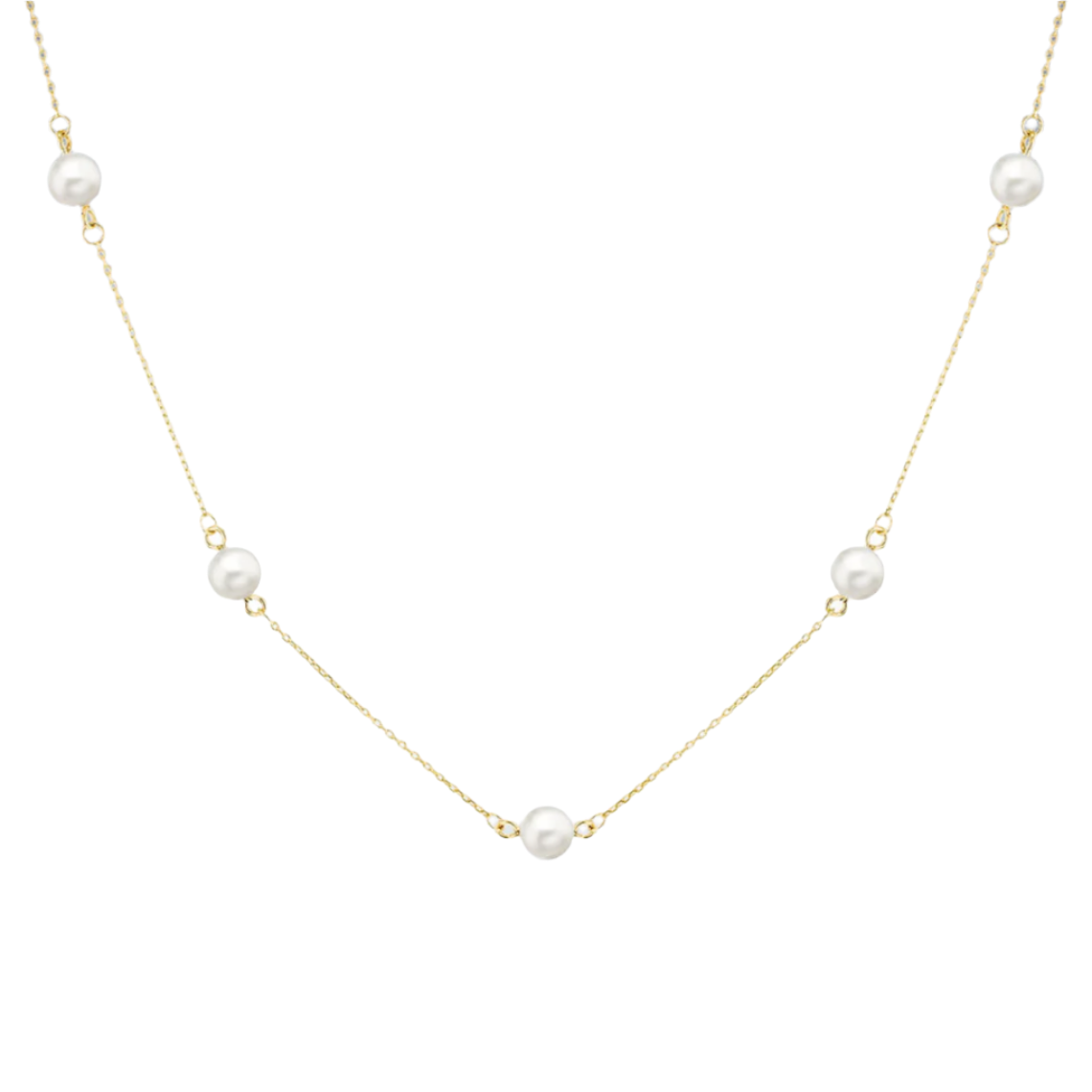 9ct Yellow Gold 6mm Pearl Station Adjustable Necklace 16"-17" (1800)