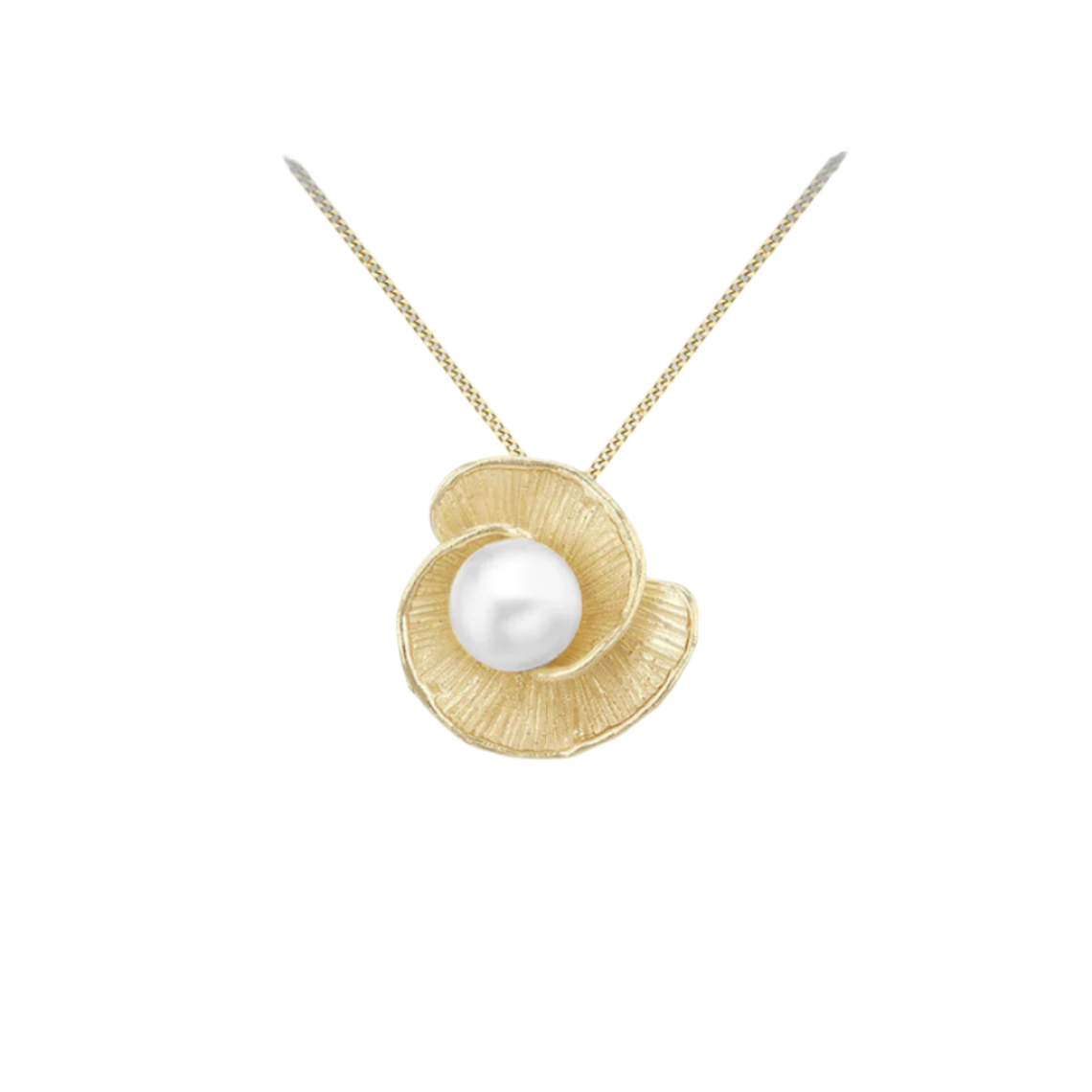 9ct Yellow Gold 6mm Freshwater Pearl Flower Pendant and 18 Inch Chain (3195)
