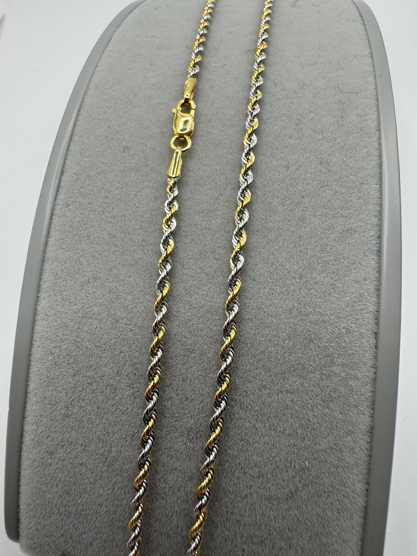 9ct Yellow and White Gold Hollow Diamond Cut Rope Chain Various Lengths (0083)