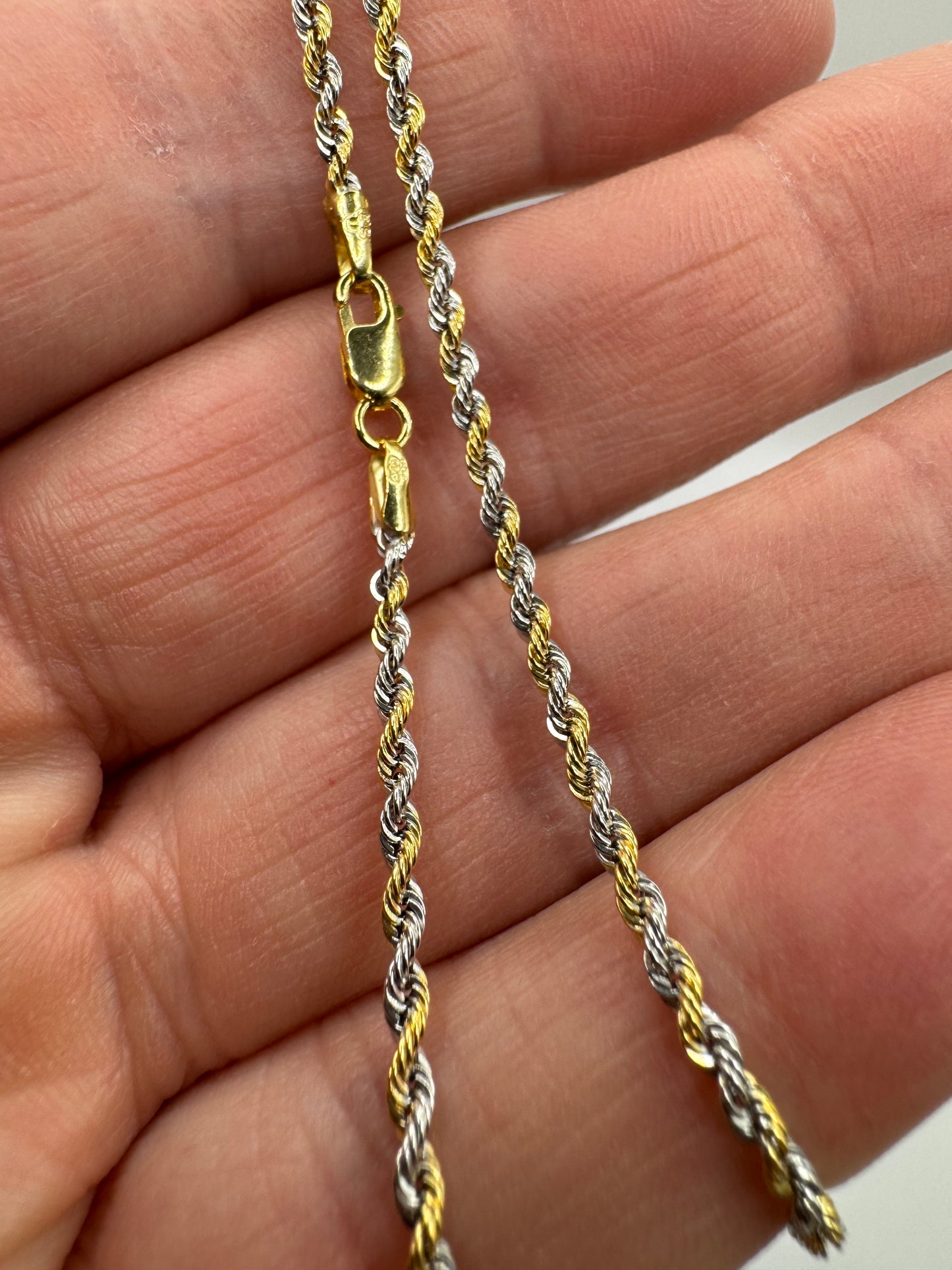9ct Yellow and White Gold Hollow Diamond Cut Rope Chain Various Lengths (0083)