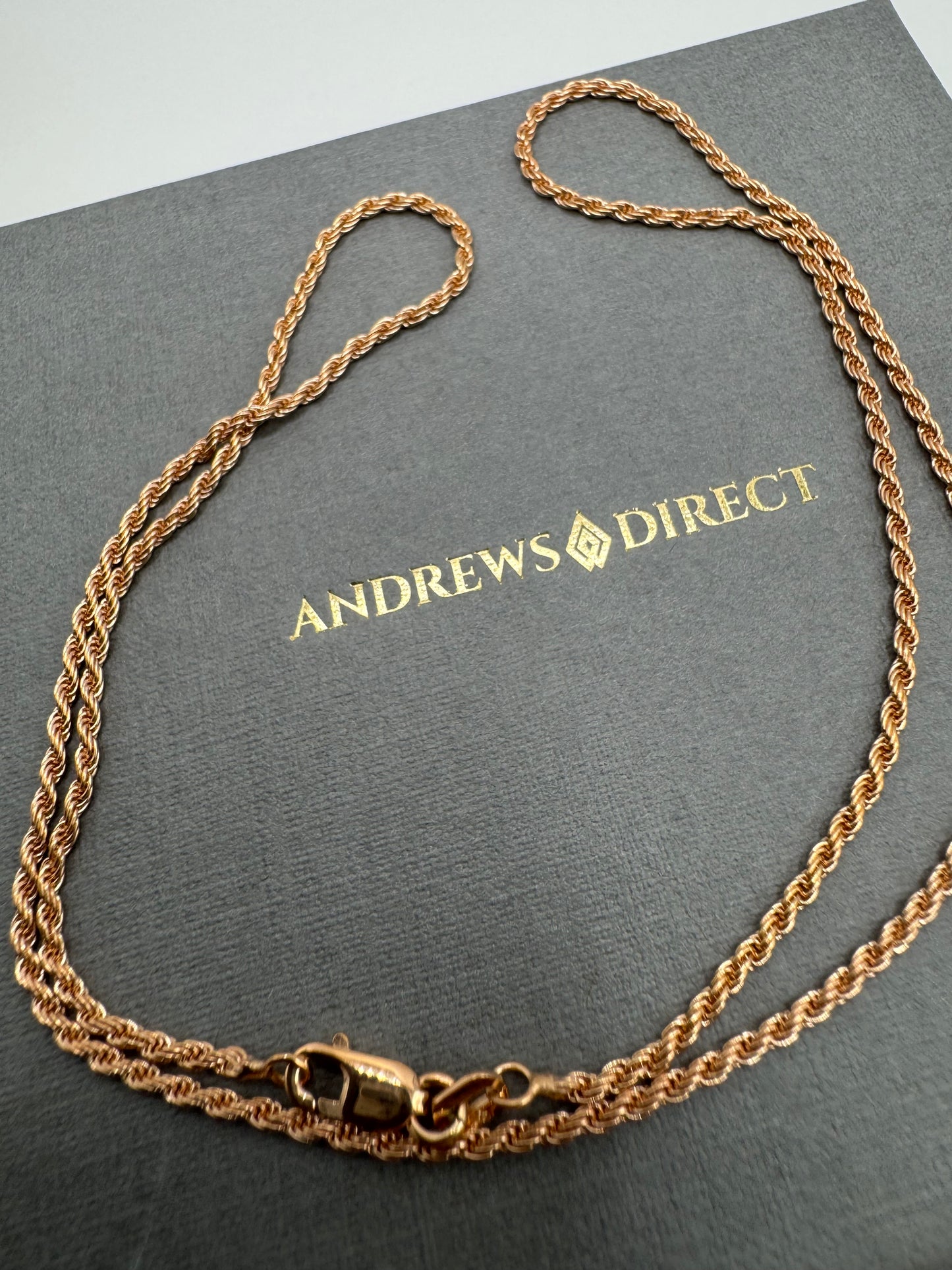 9ct Rose Gold 1.5mm Rope Chain Various Lengths (3843)