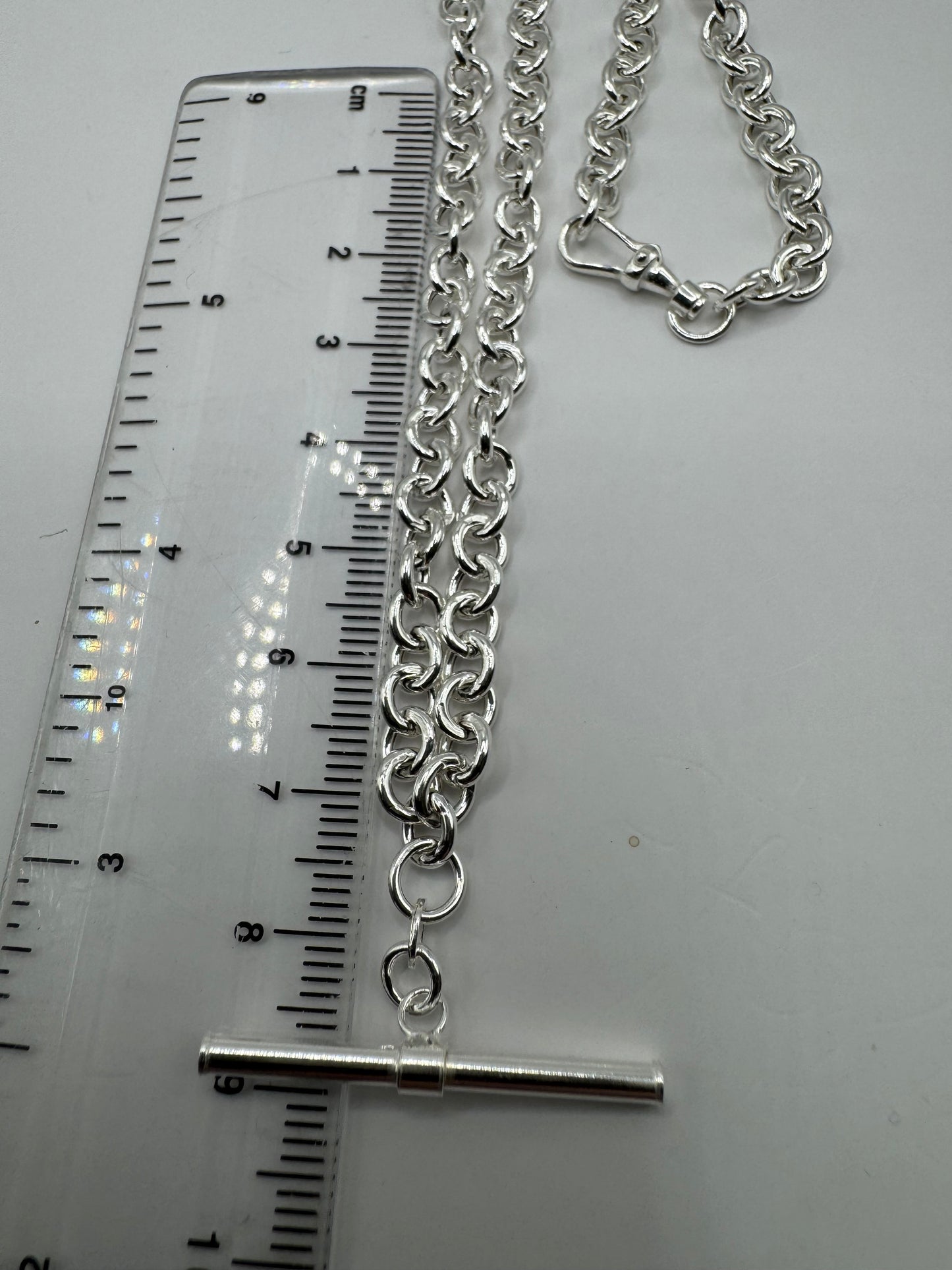 Sterling Silver T-Bar Necklace Round 4.6mm Chain Links Swivel Albert Clasp (2294)