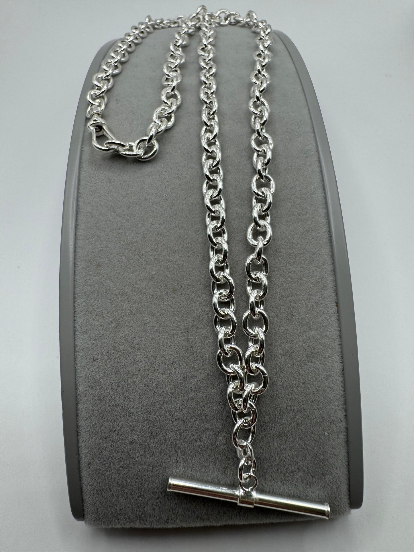 Sterling Silver T-Bar Necklace Round 4.6mm Chain Links Swivel Albert Clasp (2294)