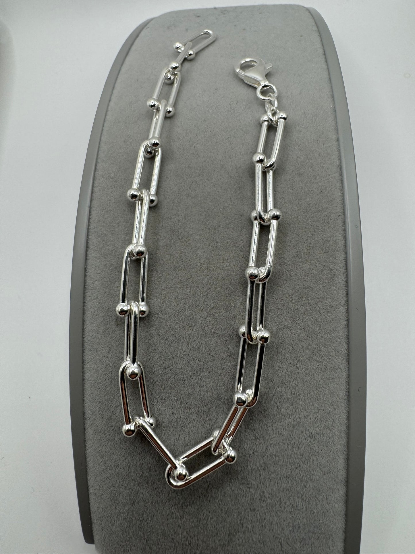Sterling Silver Industrial Oval Link Bracelet Chain 8" / 20cm (0383)