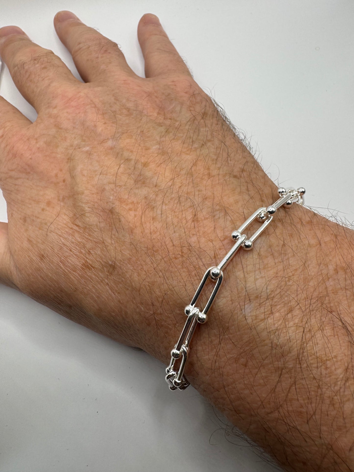 Sterling Silver Industrial Oval Link Bracelet Chain 8" / 20cm (0383)