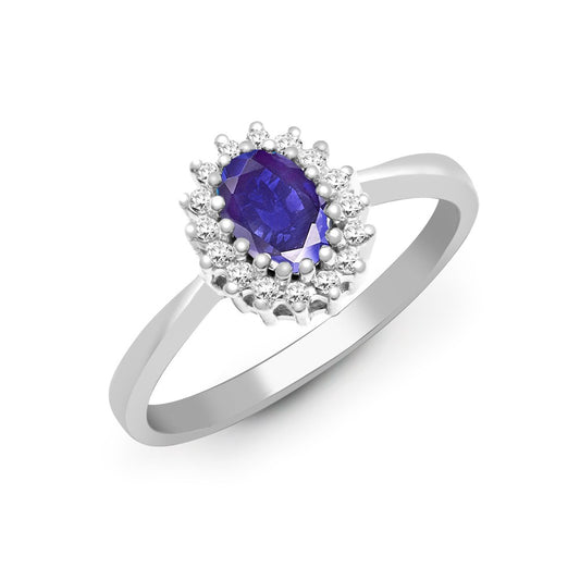 9ct White Gold Tanzanite and Diamond Oval Cluster Ring, Sizes K to O (413)