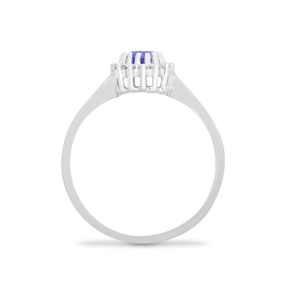 9ct White Gold Tanzanite and Diamond Oval Cluster Ring, Sizes K to O (413)