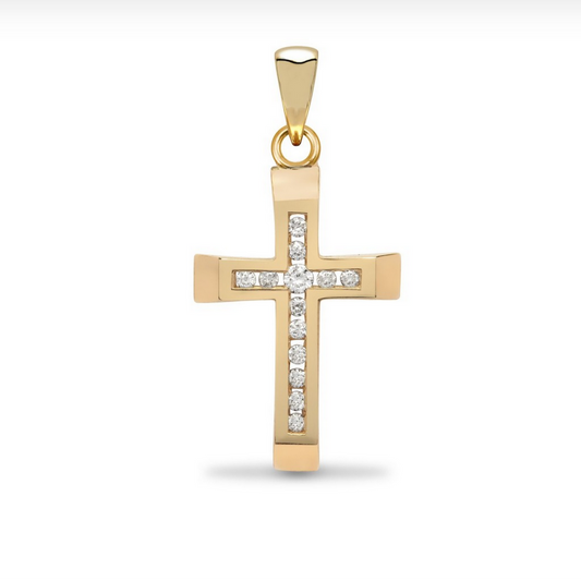 9ct Yellow Gold 23x12mm Diamond Cross Pendant  (011)