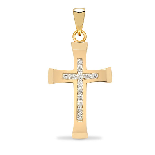 9ct Yellow Gold 0.25ct Diamond Set Cross Pendant  (056)