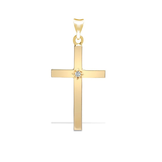 9ct Yellow Gold 0.05ct Diamond Set Cross Pendant - Chains available (9X059)