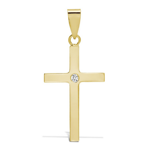 9ct Yellow Gold 0.03 Carat Diamond Set Cross Pendant (087)