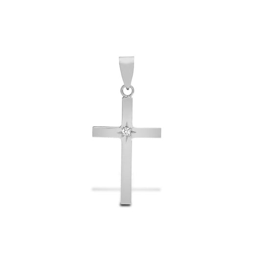 9ct White Gold 0.03 Ct Diamond Set Cross Pendant - Chains available (9X090)