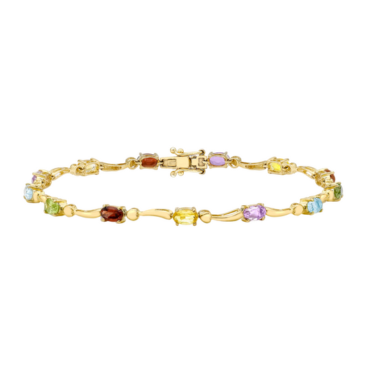9ct Yellow Gold Multi-coloured Gemstones Wave Bracelet