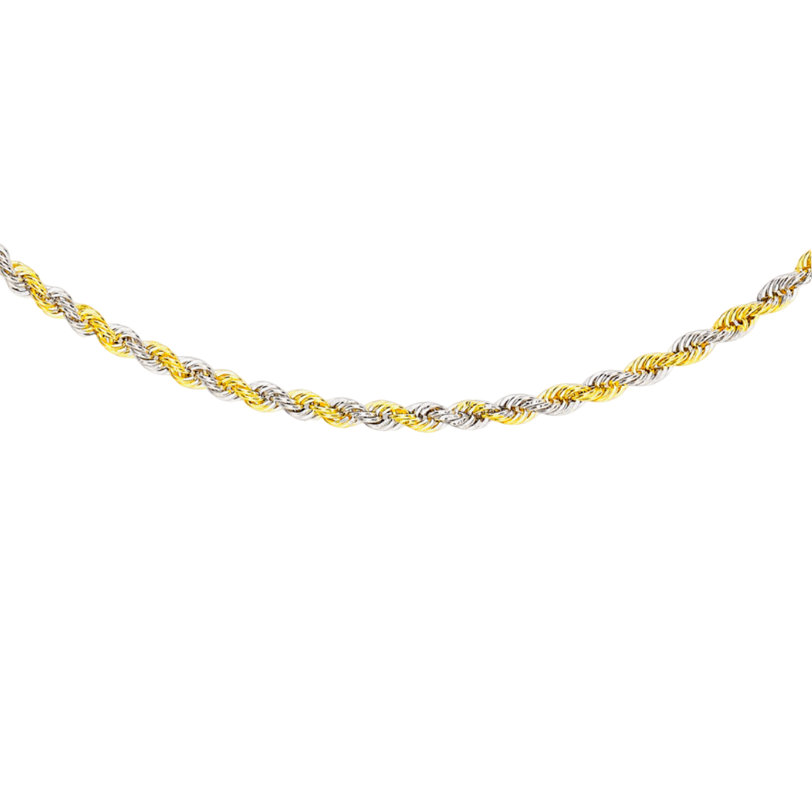 9ct Yellow and White Gold Diamond Cut Rope Chain