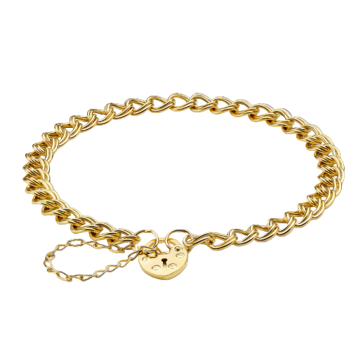 Gold chain bracelet with a heart-shaped clasp