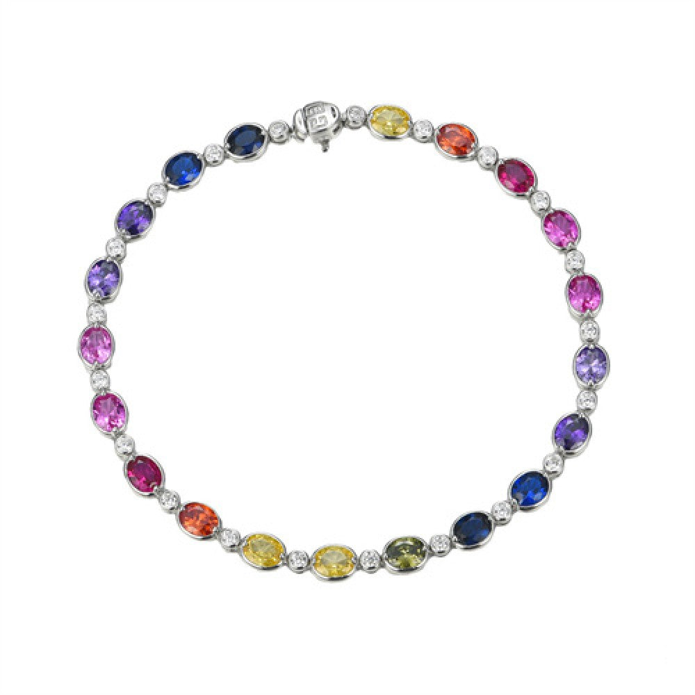 Sterling Silver Multi Colour Cubic Zirconia Set Rainbow Bracelet (229)