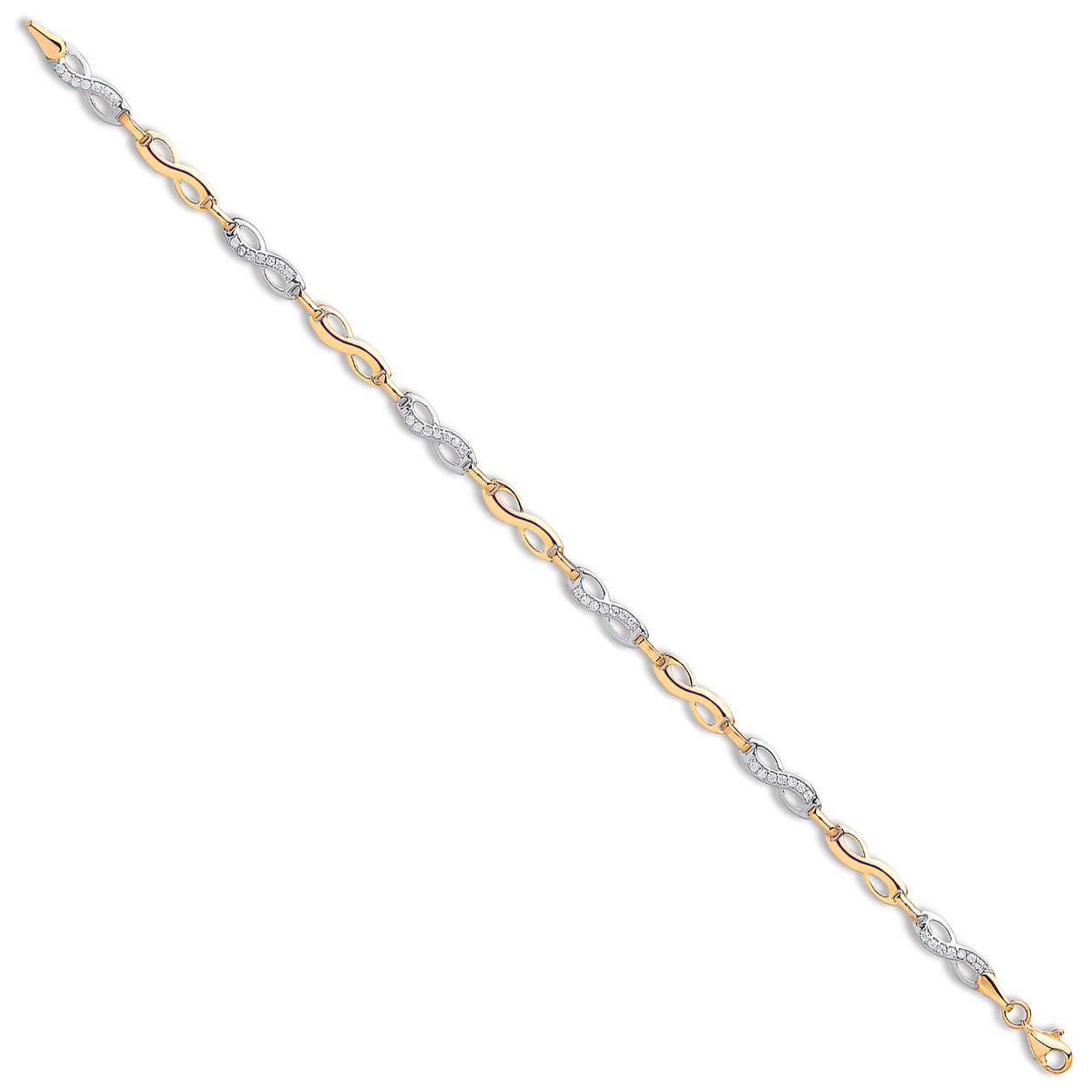 9ct Yellow and White Gold Zirconia Set Infinity/Eternity Bracelet (0617)