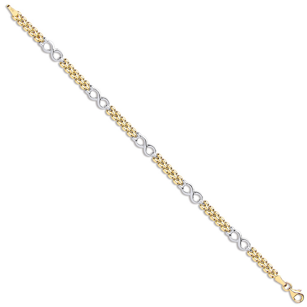 9ct Yellow and White Gold Eternity '8' Fancy Link 7.5mm / 19cm Bracelet (0626)