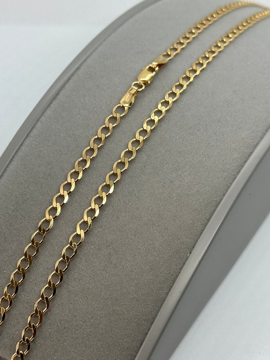 9ct Yellow Gold 3.5mm Solid Flat Curb Neck Chain Various Lengths (0042)