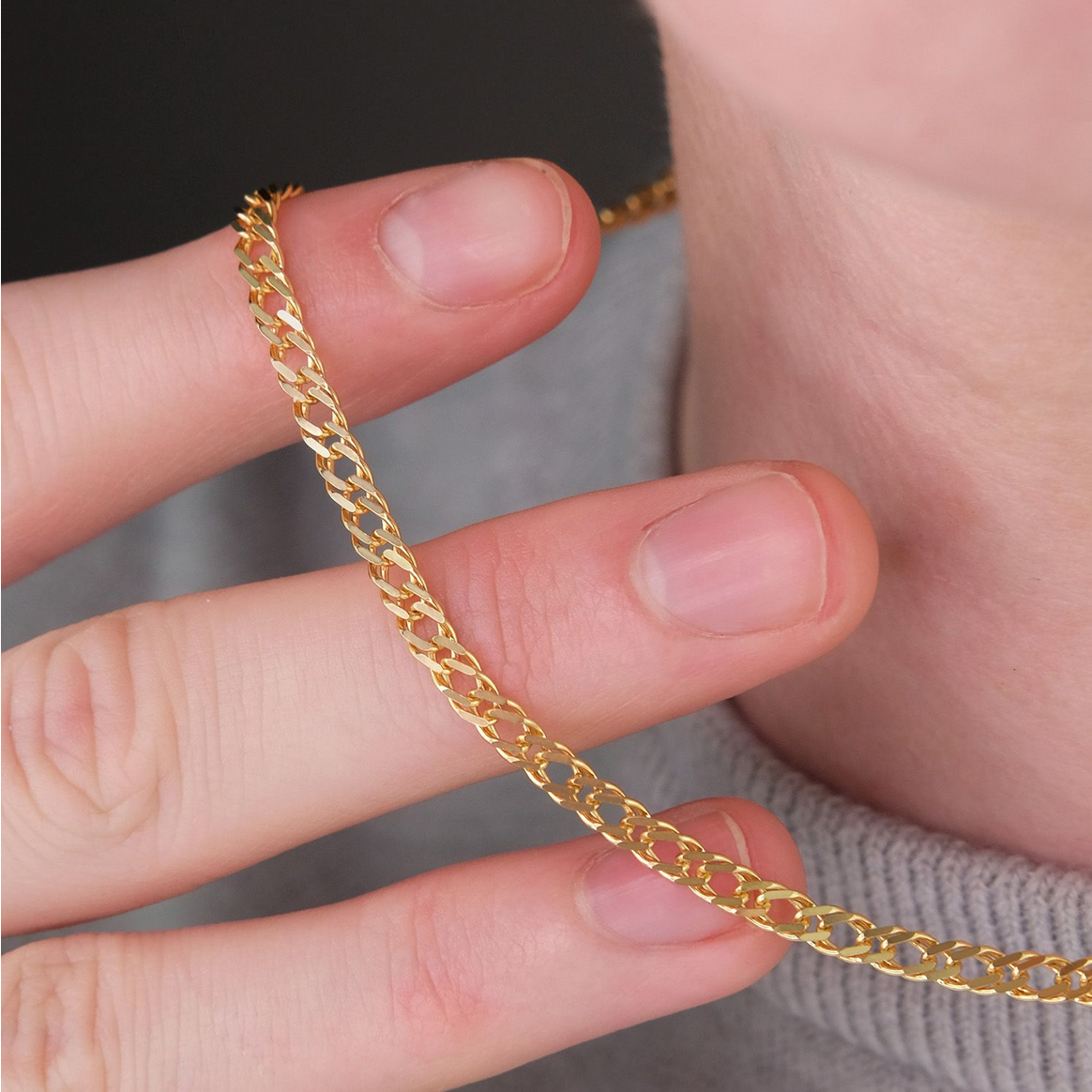 9ct Yellow Gold 3.4mm Solid Double Link Curb Chain Various Lengths (0050)