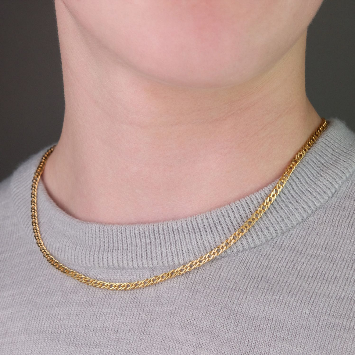 9ct Yellow Gold 3.4mm Solid Double Link Curb Chain Various Lengths (0050)