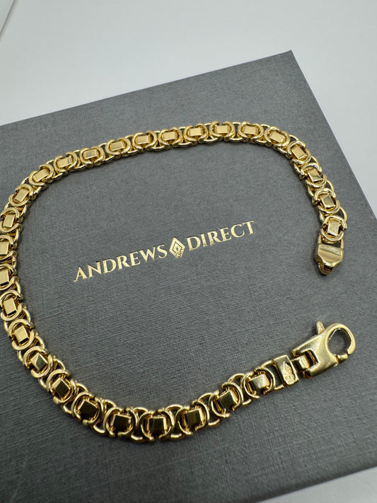 9ct Yellow Gold 5.3mm Byzantine Chain Link Bracelet 7.5 Inch (0150)
