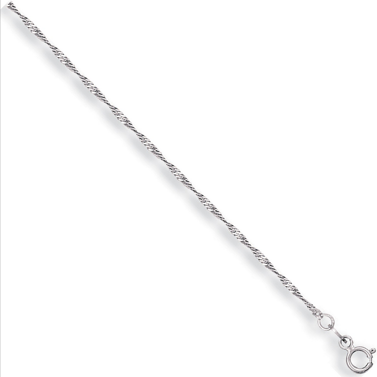 9ct White Gold Solid 1.6mm Singapore Twist Necklace Chain (223)