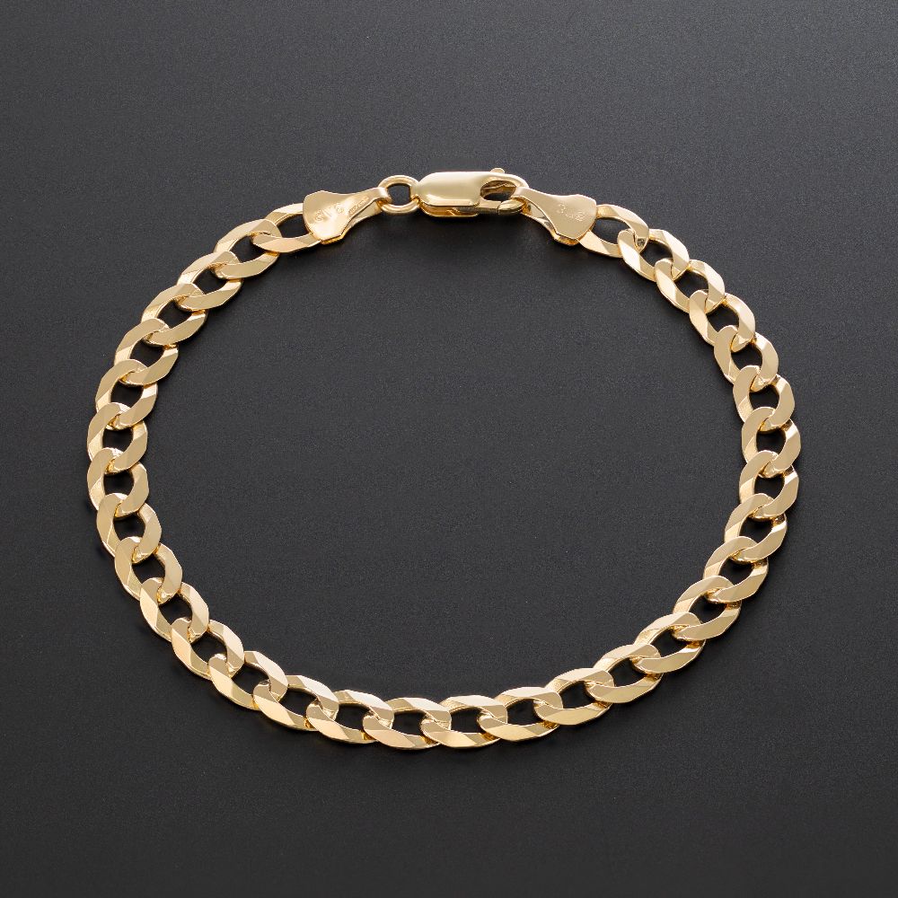 9ct Yellow Gold 5.5mm Solid Flat Curb 7.5 Inches Bracelet Chain (0408)