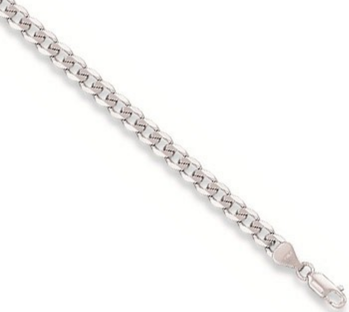 9ct White Gold 3.7mm Curb Link 7.5" / 19cm Bracelet Chain  (0427)
