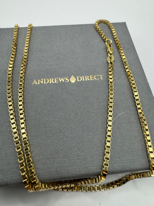 9ct Yellow Gold 2.1mm Box Venetian Link Chain Various Lengths (0585)
