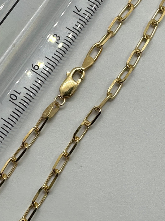 9ct Solid Yellow Gold 3.3mm Paper Link Necklace Chain Various Lengths (0614)