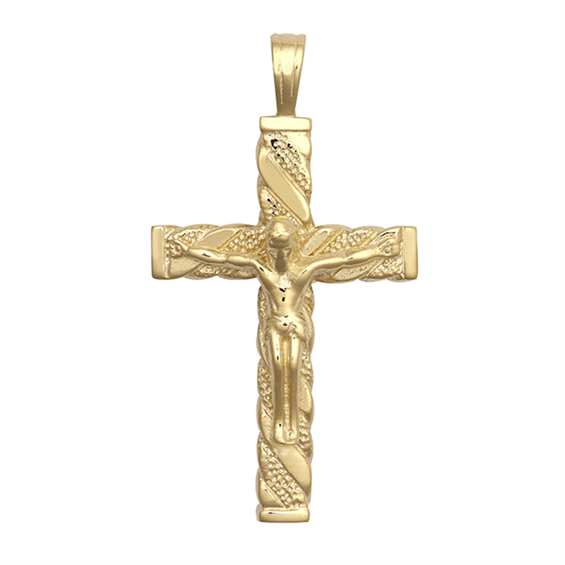 9ct Yellow Gold 62x32mm Hand Engraved Crucifix Cross Pendant (0214)