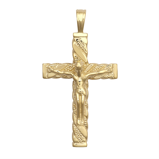 9ct Yellow Gold 62x32mm Hand Engraved Crucifix Cross Pendant (0214)