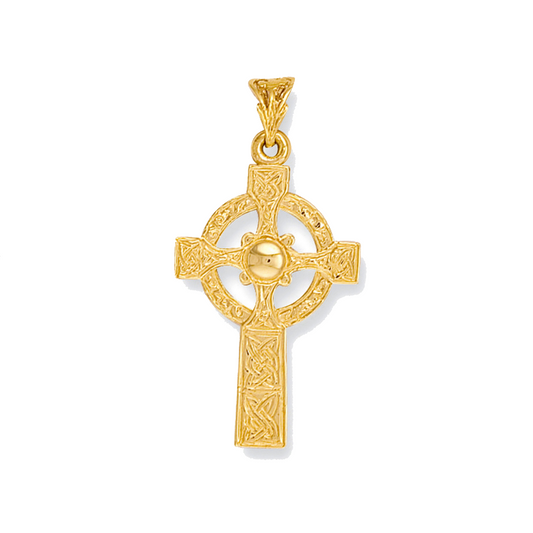 9ct Yellow Gold 38x21mm Celtic Engraved Cross Pendant (0023)