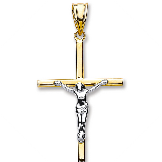 9ct Yellow & White Gold Hollow Crucifix Cross Pendant - Chains Available (0200)