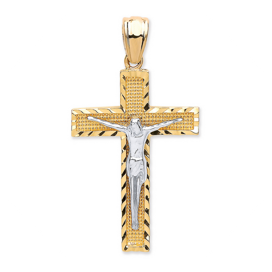 9ct Yellow and White Gold Crucifix Cross Pendant - Chains Available (0209)