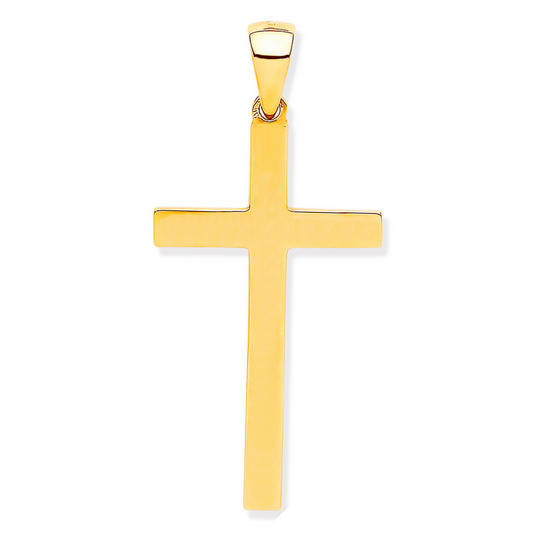 9ct Yellow Gold 49x23mm Solid Plain Polished Cross Pendant (0214)