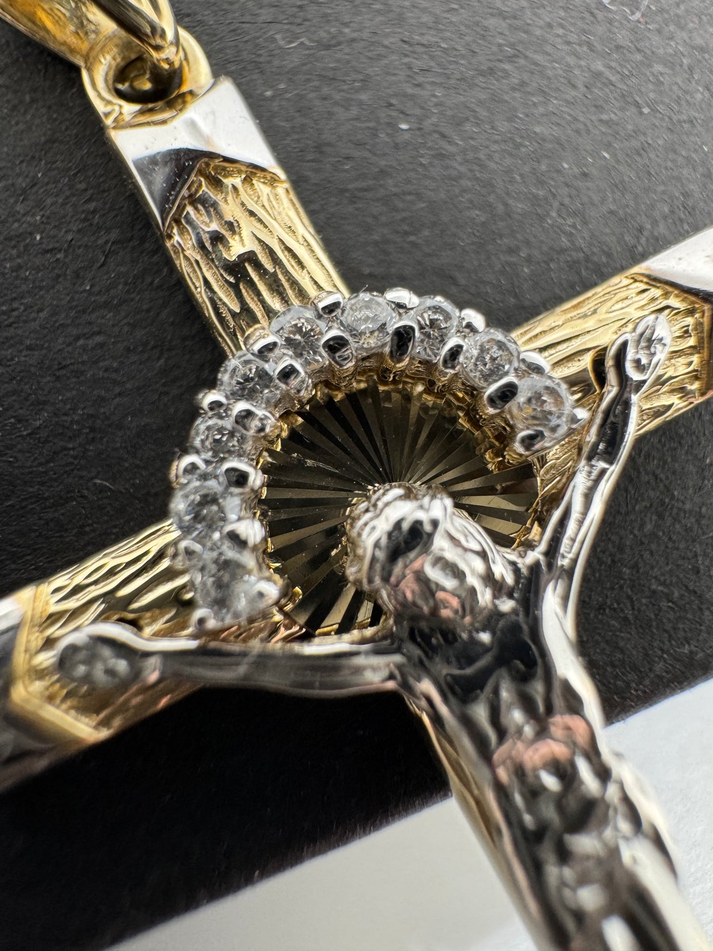 9ct Yellow and White Gold 50x24mm Crucifix Pendant with Zirconias (0223)
