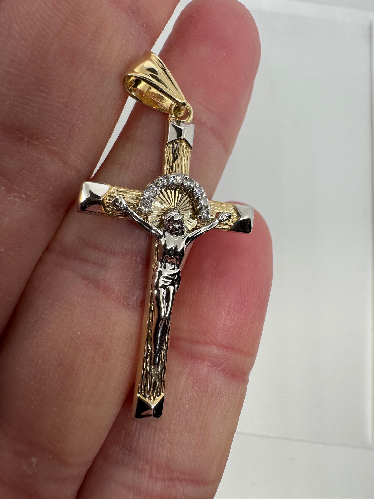9ct Yellow and White Gold 50x24mm Crucifix Pendant with Zirconias (0223)