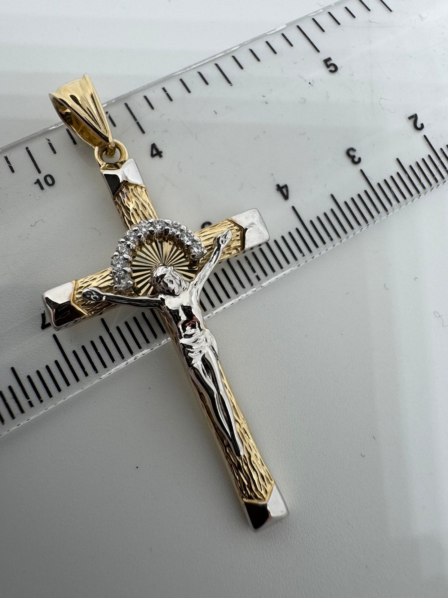 9ct Yellow and White Gold 50x24mm Crucifix Pendant with Zirconias (0223)
