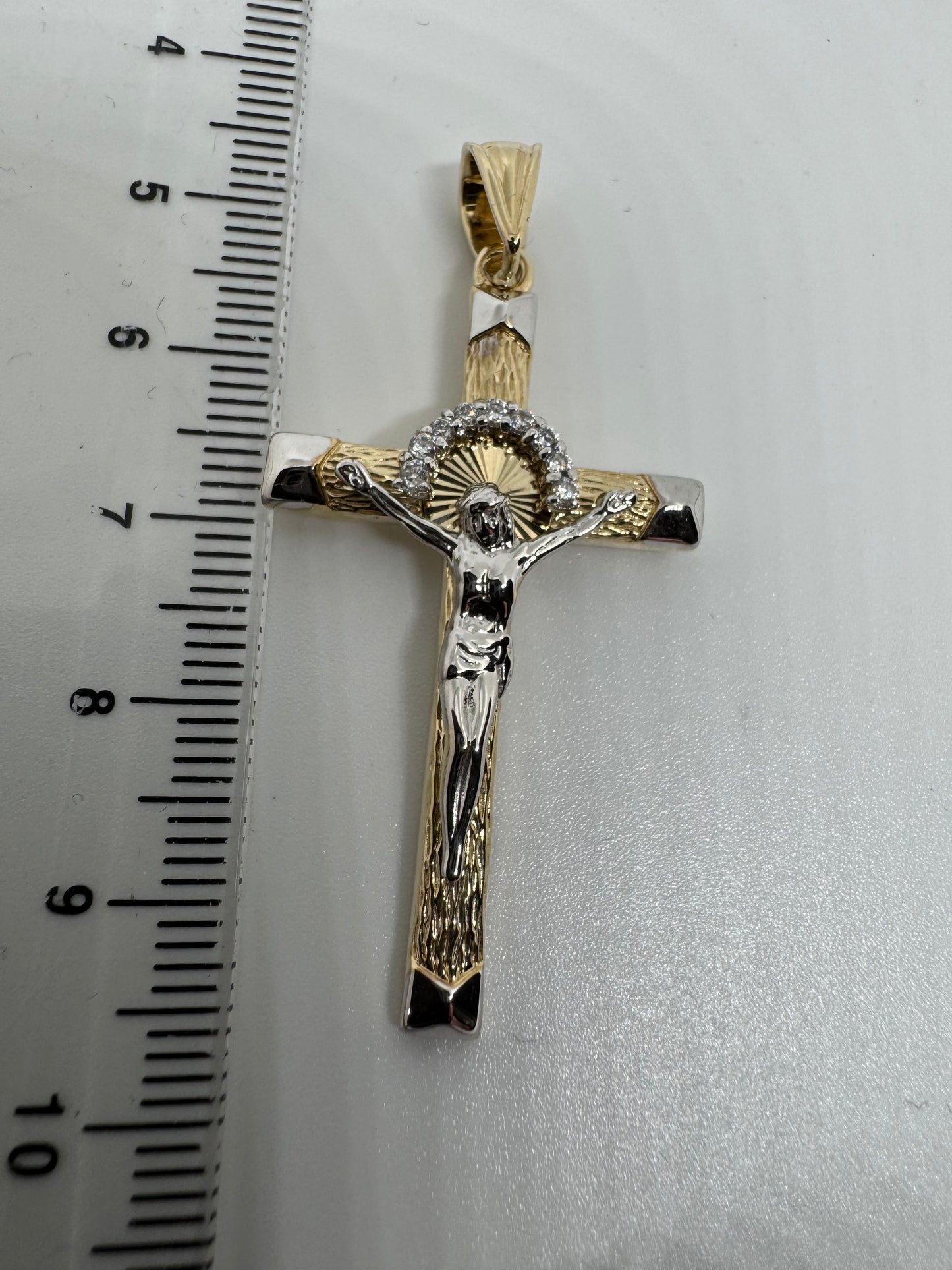 9ct Yellow and White Gold 50x24mm Crucifix Pendant with Zirconias (0223)