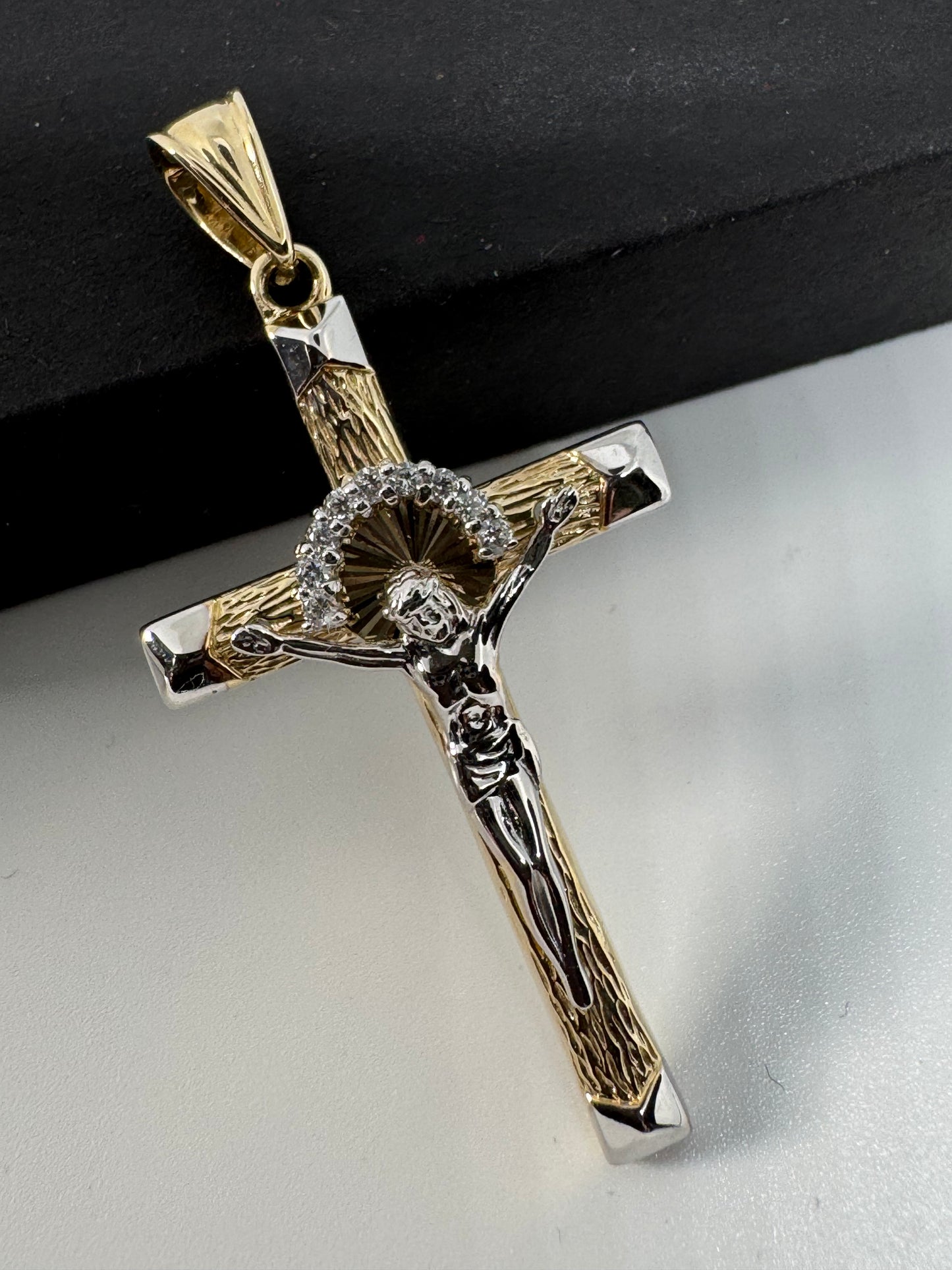 9ct Yellow and White Gold 50x24mm Crucifix Pendant with Zirconias (0223)