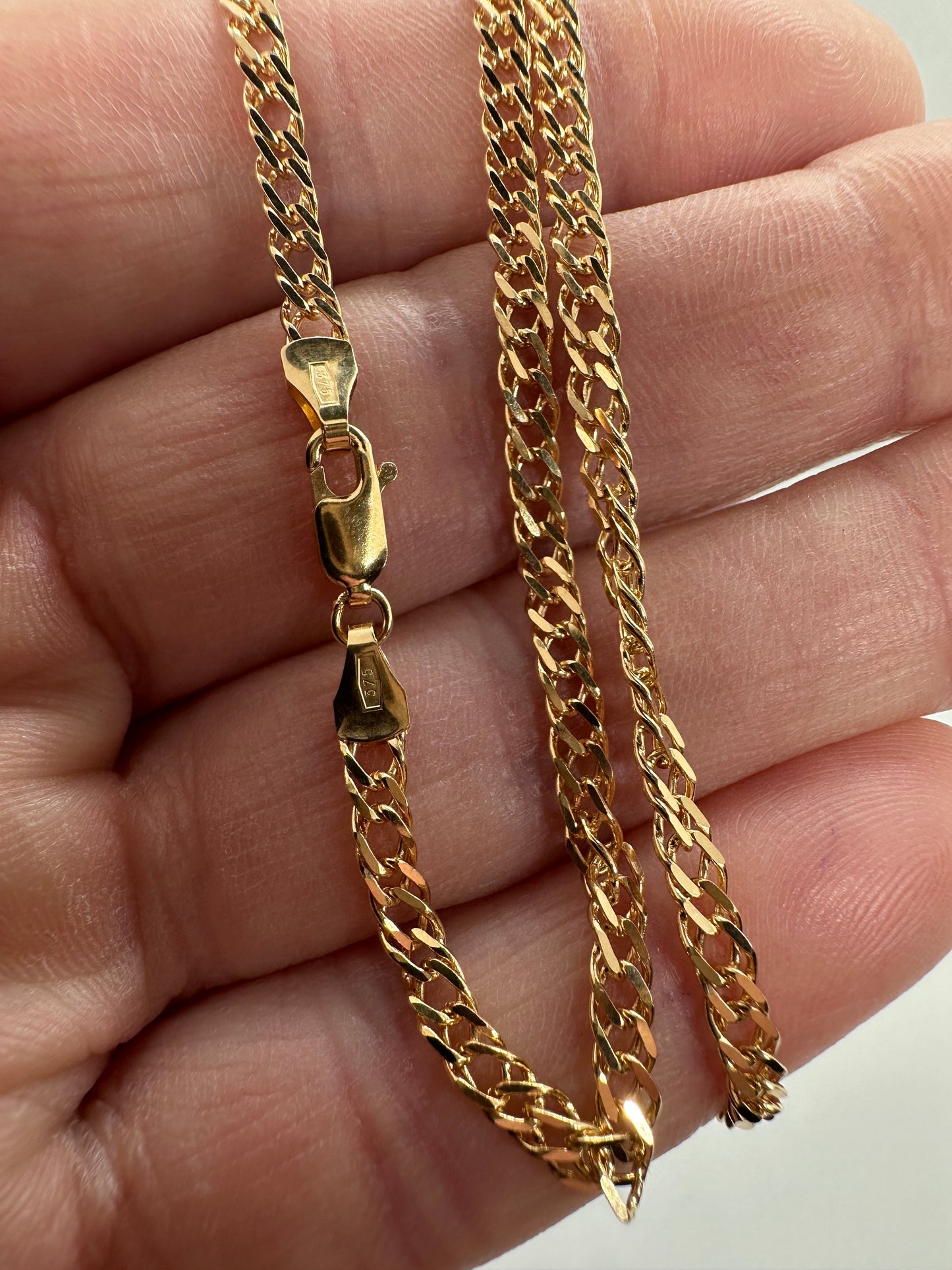 9ct Yellow Gold 3.4mm Solid Double Link Curb Chain Various Lengths (0050)