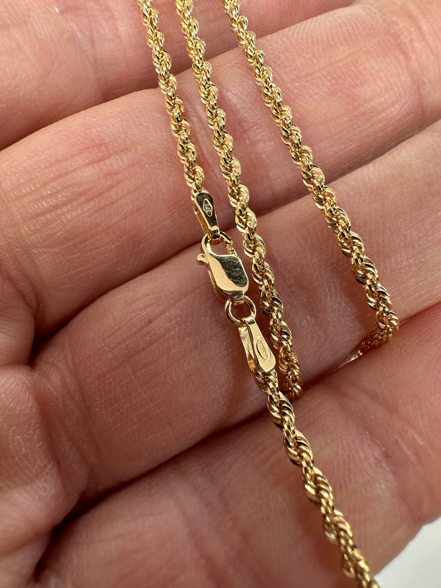 9ct Yellow Gold 2mm Hollow Rope Chain Various Lengths (0626)
